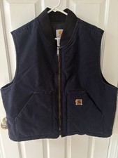 Vintage Carhartt Navy Blue Insulated Vest Men 2XL 14806 VO2 Union UFCW USA Work