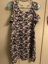 Michael ByMichael Kors Blue White Tie Dye Cold Shoulder Mini Tank Dress, Size M