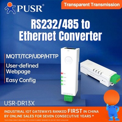 PUSR Tiny Size Din Rail Serial RS485 RS232 to Ethernet Modbus RTU to TCP Gateway