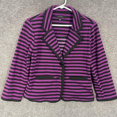 Sandro Studio Blazer Womens M Purple Black Stripe Knit Tailored Work Jacket