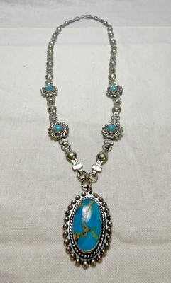 Vintage PACIFIC JEWELRY CO JP Sterling Silver Turquoise Pendant Necklace 18'' 25g