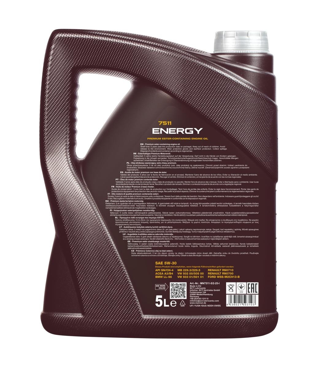 4x Mannol Energy 5W30 Fully Synthetic Engine Motor Oil SN/CH-4 ACEA A3/B4 5L - Image 4