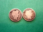 A Lot of two silver Barber dimes dated 1901 1903 Good Cond set RGR 599