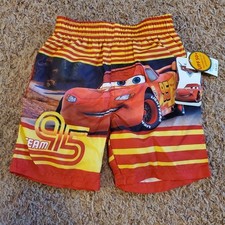 Vtg Disney Cars Swim Trunks Boys 24m Board Shorts Bathing Suit Lightning McQueen