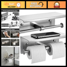 2 Pack Double Toilet Paper Holder with Shelf, Wall Mounted, Natural Wood Finish