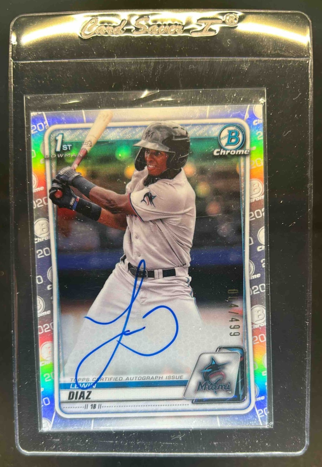 2020 Bowman Chrome Lewin Diaz Auto Refractor 1st Prospect #4/499 Marlins
