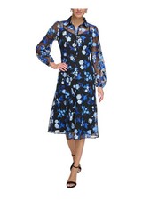 KENSIE DRESSES Womens Shirt Midi Dress Black Button-front Bodice Juniors 2