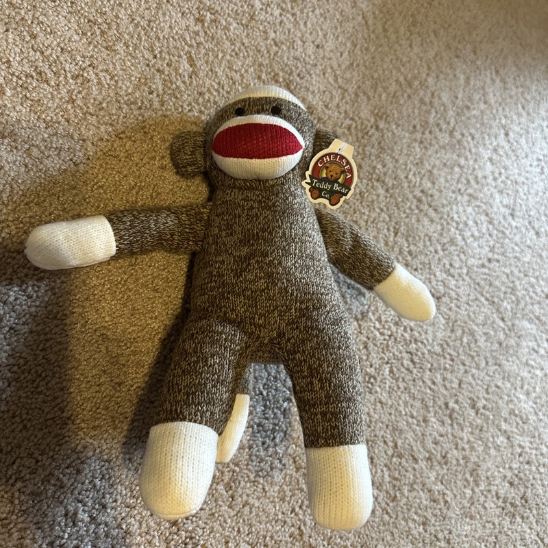 Chelsea Teddy Bear Co Company Sock Monkey Brown & White Stuffed Animal Plush Toy