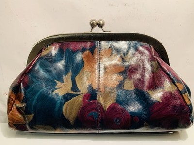 Patricia Nash Mia Leather Frame Satchel Peruvian Painting Kiss Lock Chain Strap