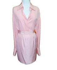 Vint Christian Dior PINK Silk Blouse Pencil Skirt Tailored Elegant Old Money Sz6