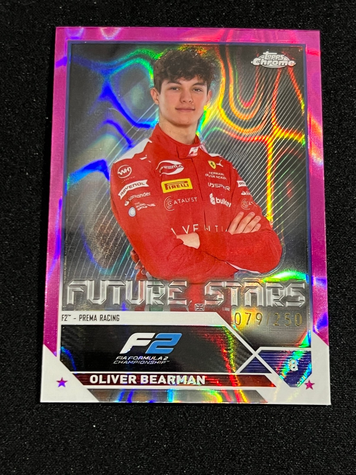 2023 Topps Chrome Formula 1 OLIVER BEARMAN FUCHSIA LAVA RERACTOR 79/250 #71
