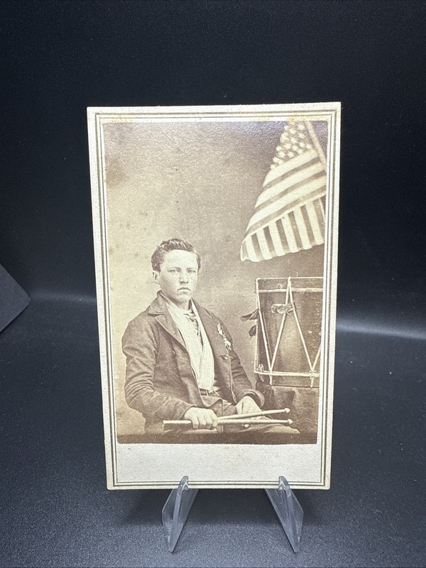 Civil War Soldier CDV, Drummer Boy, Patriotic Soldier, Tax Stamp, Vermont