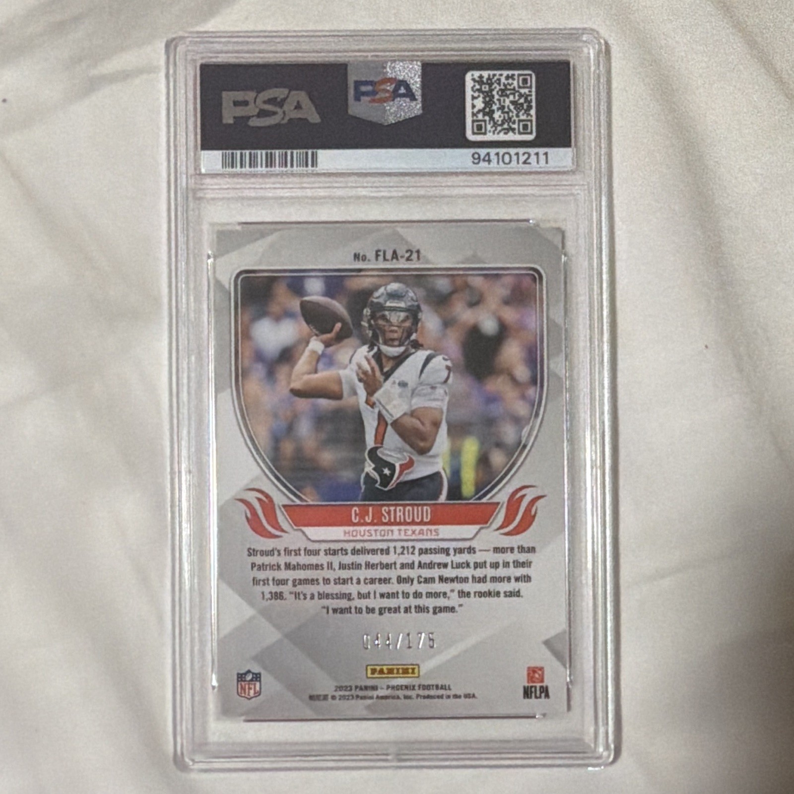 Panini 2023 Phoenix C.J. Stroud Flame Throwers Pink #FLA-21 RC /175 PSA 9 view 2