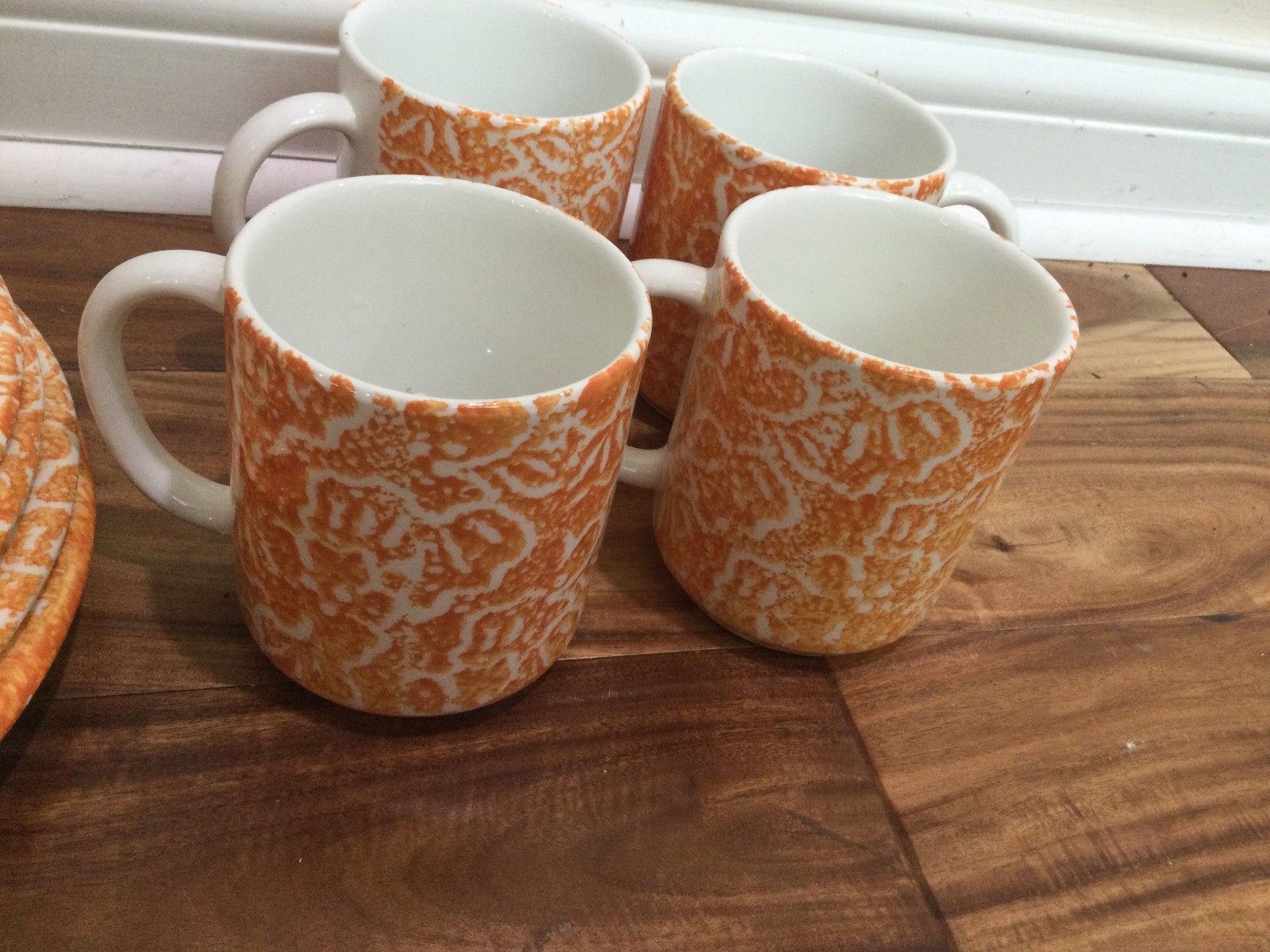 12pc  Tre Ci Italy orange BATIK service for 4 cup plates pasta bowls exc