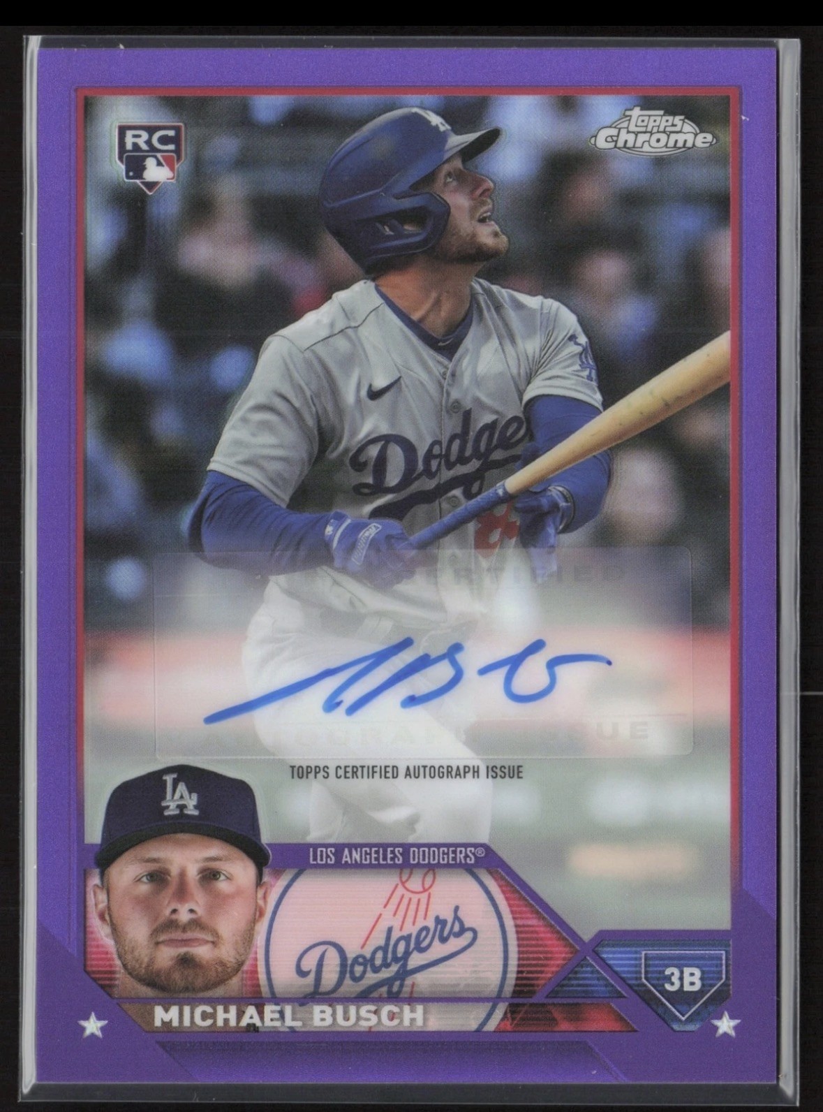 2023 TOPPS CHROME UPDATE MICHAEL BUSCH AUTO PURPLE REFRACTOR 66/250 RC ROOKIE