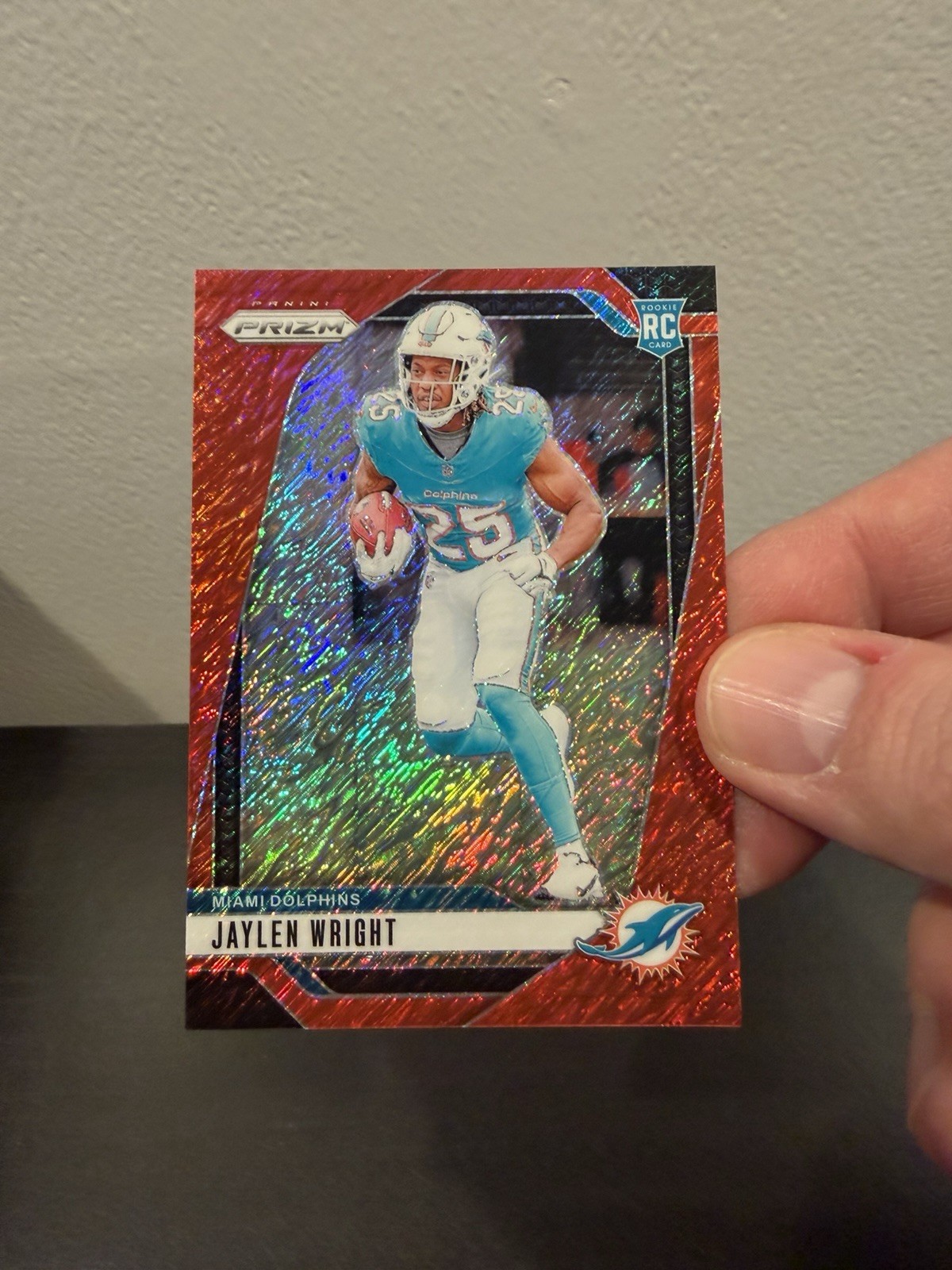 Jaylen Wright 2024 Panini Prizm Red Shimmer Prizm /35 RC SSP Dolphins 🐬