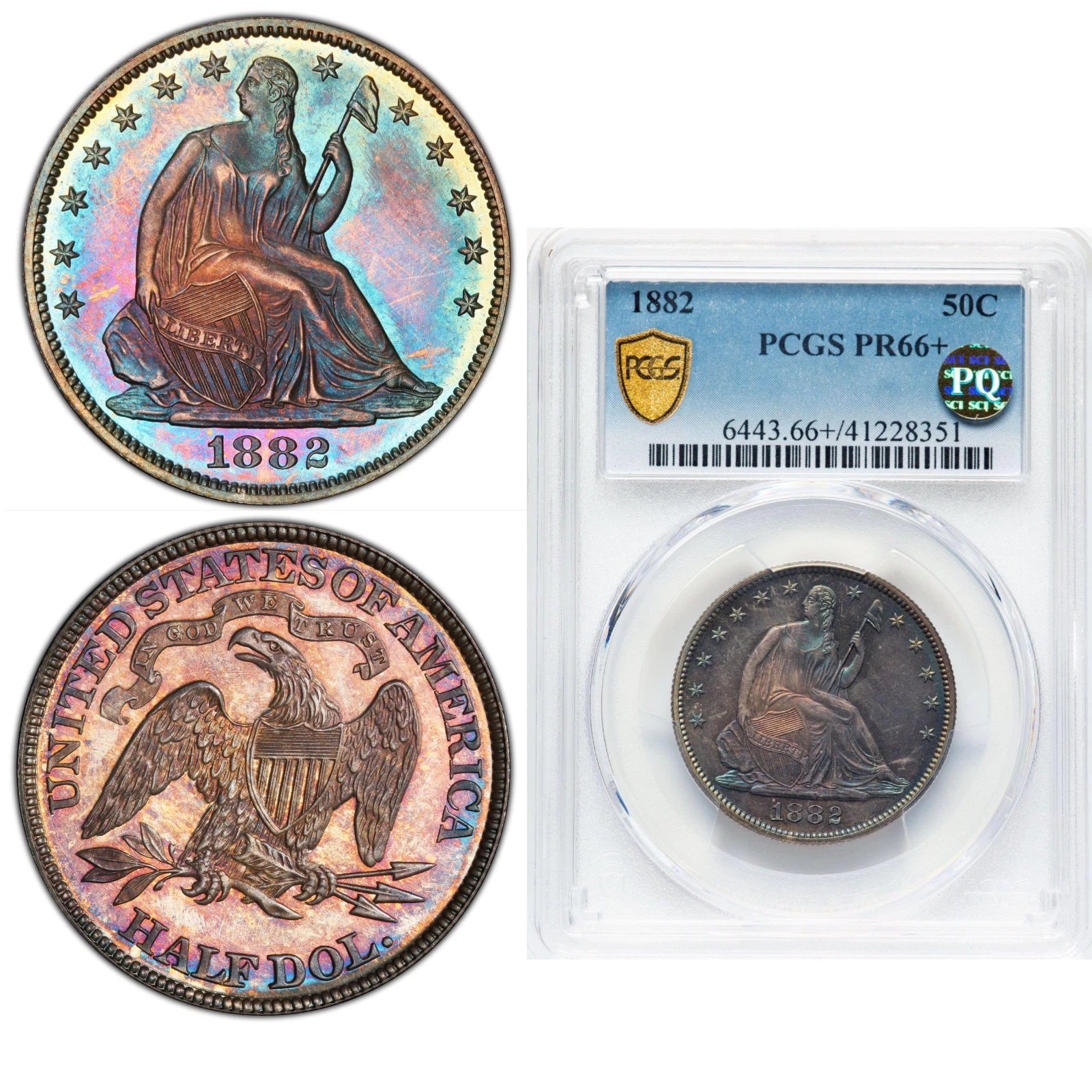 1882 Silver Half Dollar PCGS PR66+ Misplaced Date WB-102 Multicolor Toned Proof