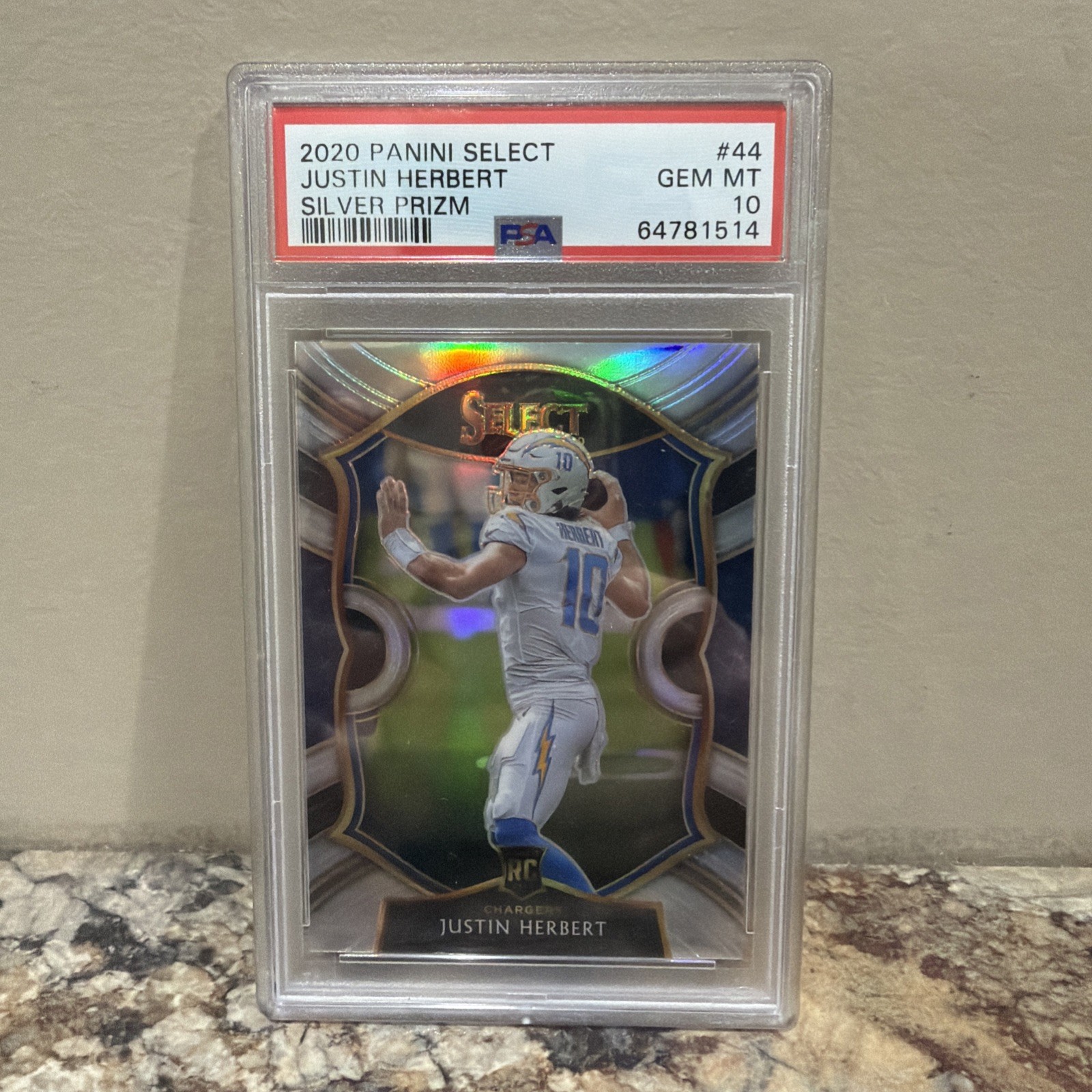 2020 Panini Select Justin Herbert RC Silver Prizm Concourse #44 PSA 10 Chargers