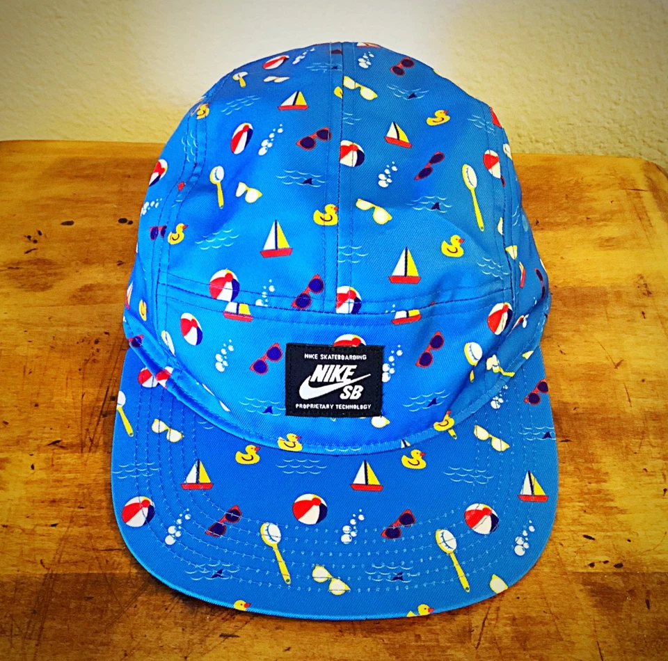 Nike SB Sombrero Adulto Azul Skateboarding Playa Baño 5 Paneles Ajustable Correa Gorra Foto 2 de 4