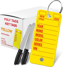 Poly Tag Key Tags with Ring Yellow 250 Key Tag Count. Includes 250 Rings and