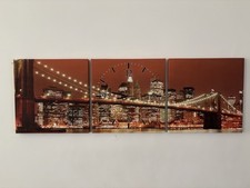 Bild mit Uhr Skyline Brooklyn Bridge  Leinwand Kunstdruck