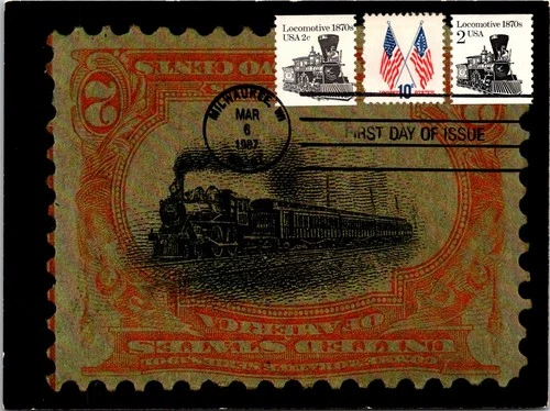Dr Jim Stamps Maximum Card Locomotive 1870'S Pair And American Flags 10C Fdc