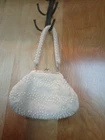 VINTAGE INDOO'S & DAVES WHITE BEADED PURSE WITH TEXTURED BEADS MADE IN HONG KONG
