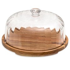 Cake Stand with Lid, Rotating Cake Holder with Dome, Wood Lazy Susan with Cov...