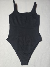 OQQ Womens L Black Ribbed Seamless Tank Top Square Neck Bodysuit Leotard