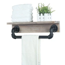 MBQQ Industrial Pipe Shelf,Rustic Wall Shelf with Towel Bar,20" Farmhouse Tow...
