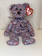 Ty Beanie Baby USA 2000 Bear Red White Blue Flag Pattern MWMT Patriotic
