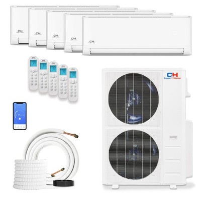 Cooper & Hunter 5 Zone Mini Split AC Heat Pump 48000 BTU 9,9,9,12,18K Linesets