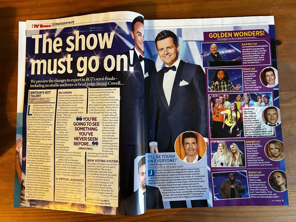 TV TIMES 5/9/2020 ANT & DEC Mary Berry ALAN TITCHMARSH Ashley Banjo SUE PERKINS - Image 3 of 4