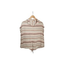 Weatherproof Vintage Washable Linen Striped Tie-Front Shirt Top Size XL