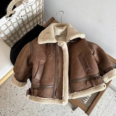 Kaschmir Lederjacke Winter Warmhalten Jungen Jacke Dickes Futter mit Plüschfell