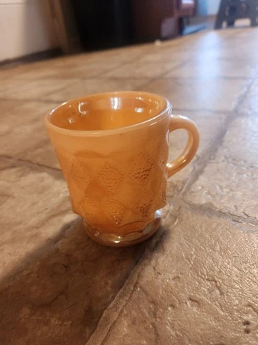 FIRE KING Kimberly Diamond PEACH LUSTER Coffee Mug Vintage Anchor Hocking