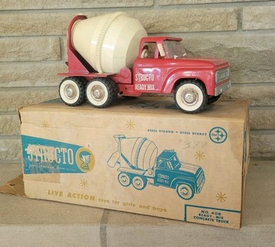 VINTAGE 50/60'S PRESSED STEEL STRUCTO READY MIX CEMENT TRUCK WITH BOX