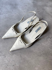 Prada Triangle Logo Slingback Pumps, Triangle Logo Sandals White size 36.5 Japan