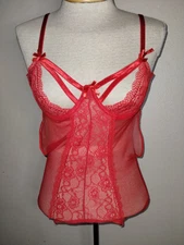 Seven 'til Midnight Red Floral Lace Chemise Bustier Lingerie One Size-EUC