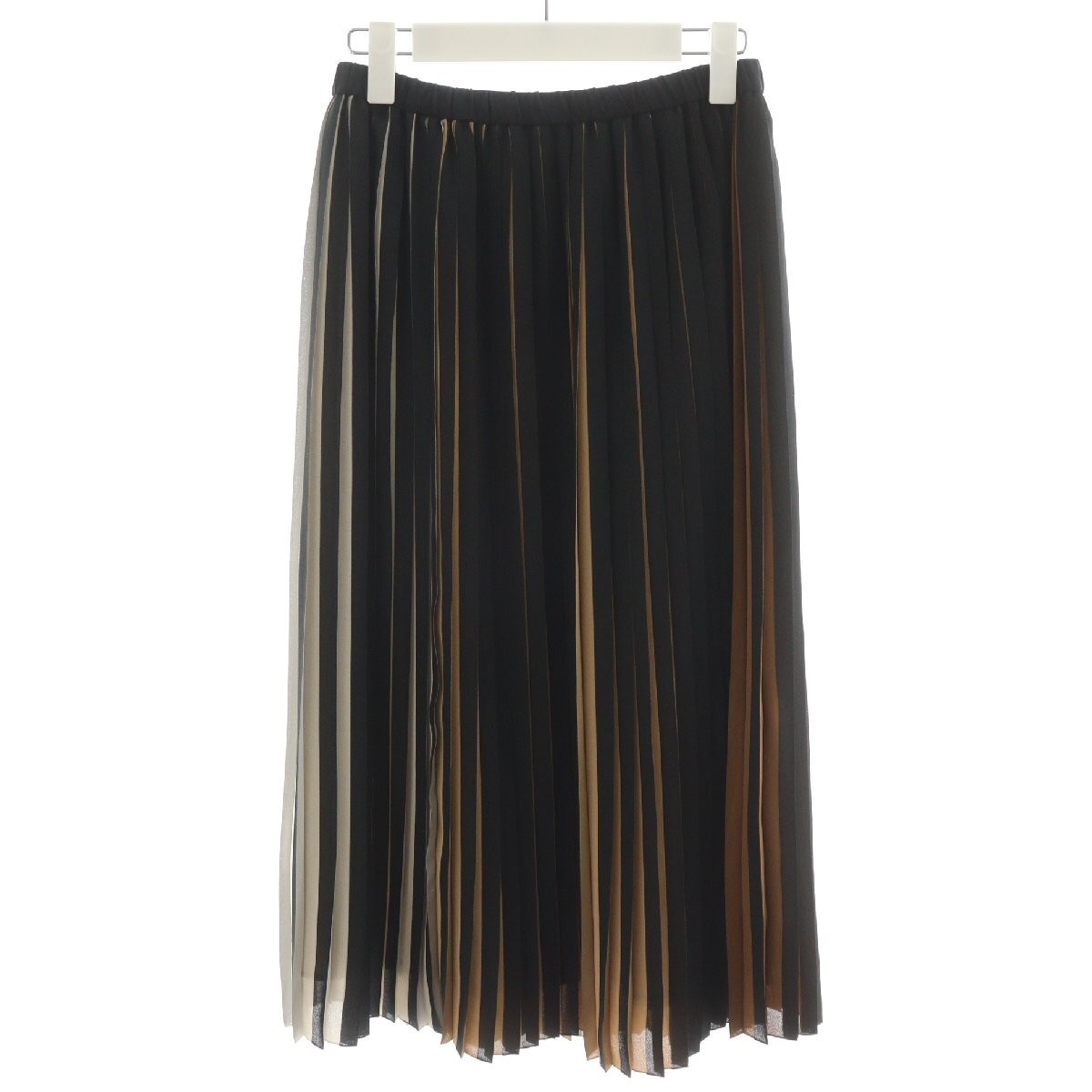 Grace Continental Bicolor Pleated Maxi Skirt in Black White Brown Size 36