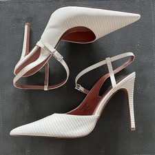 ASOS Design Piano Asymmetric Strappy High Heels White Lizard Sz UK 10 US 12 New