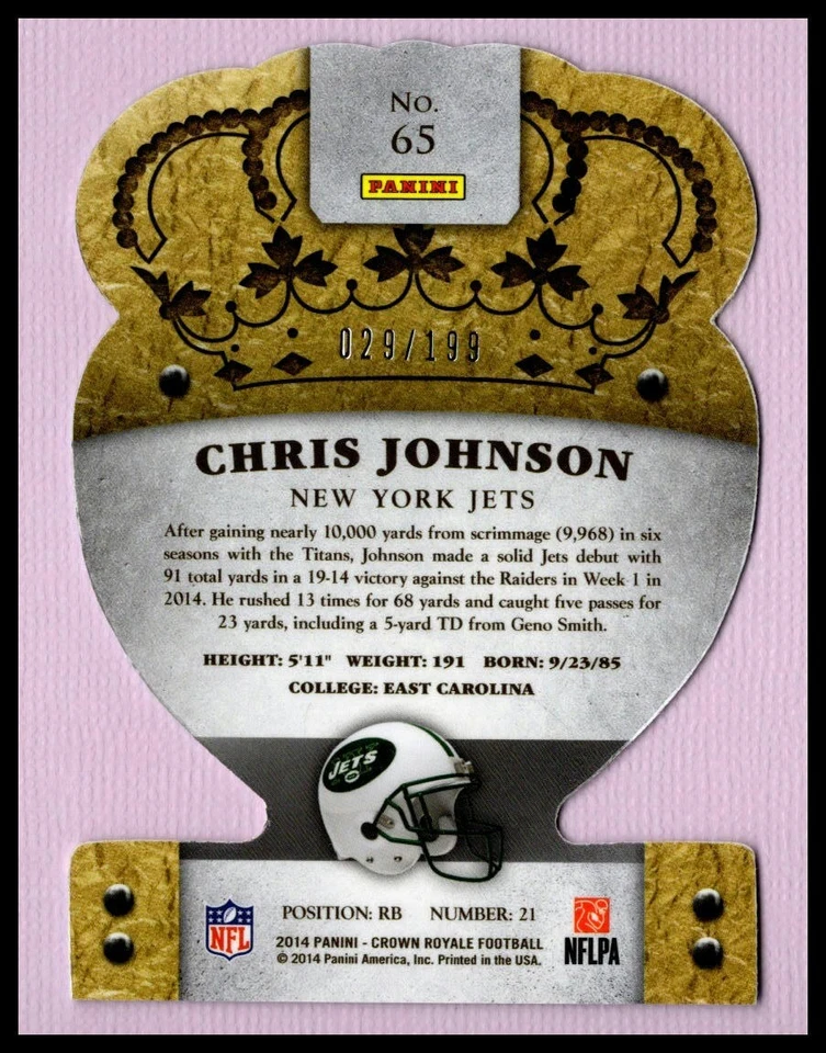 CHRIS JOHNSON 2014 Crown Royal Blue /199 (New York Jets) - Image 2 of 3