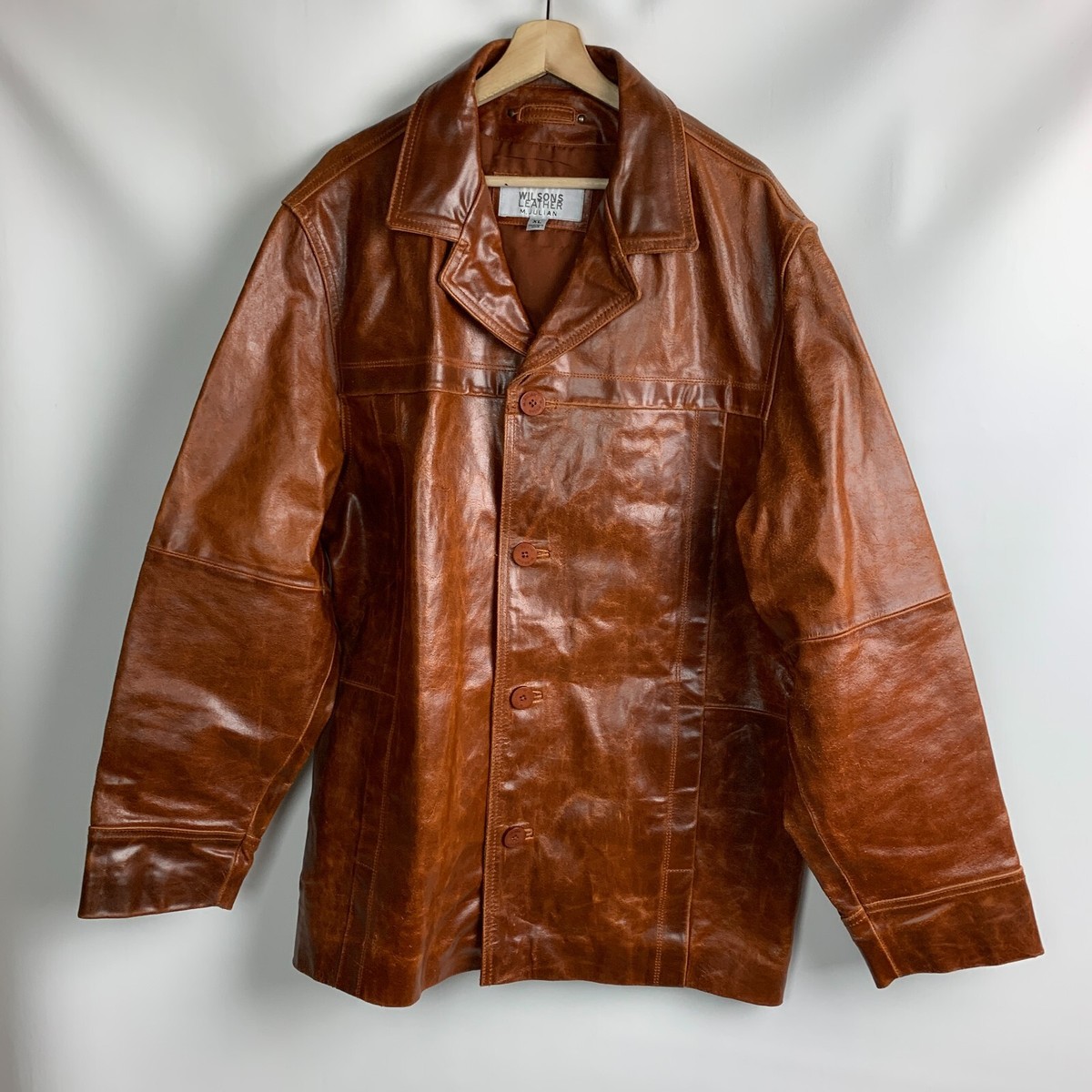 Wilsons M. Julian Jacket Caramel Leather Collared Buttons Pockets