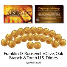 Franklin D Roosevelt 1970's U.S. DIMES Uncirculated 24KT Gold Clad - QTY 20