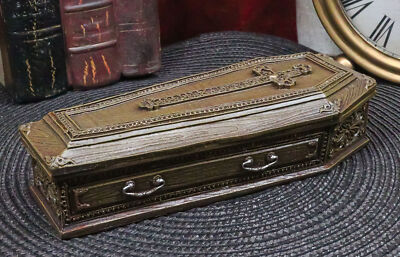 Rustic Vampire Coffin Box Rest In Peace Dracula Casket Trinket Box 8''L