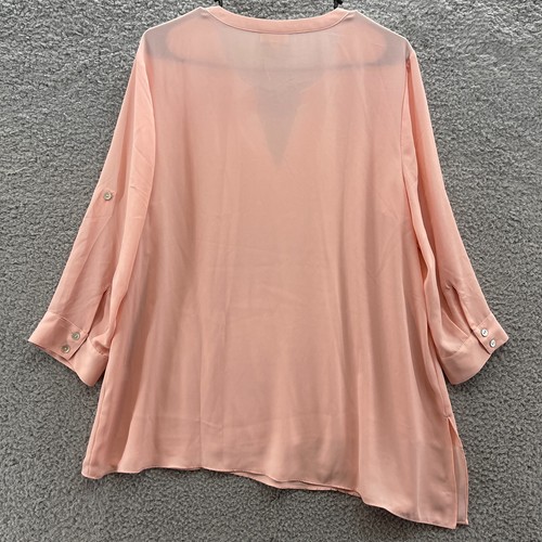 J Jill Top Women Large Blouse V Neck Tunic Pink Lightweight Roll Tab Sleeve - Picture 2 of 11