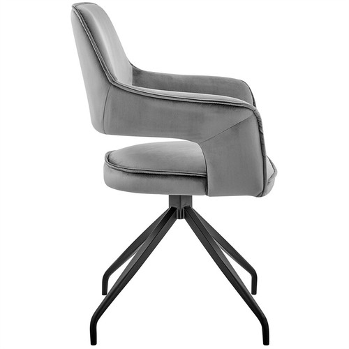 Armen Living Hadley 19" Velvet and Metal Dining Room Accent Chair in Gray/Black - Picture 4 of 8