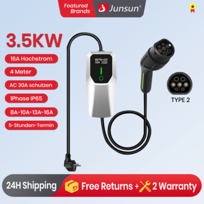 Mobile Wallbox 3,5kW Typ2 Neu EV CEE Ladekabel 4m 6-16A 1 Phasig 230V-380V IP65