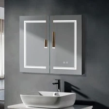 Bathroom Medicine Cabinet Wall Mounted Cabinet with LED Light & Charging Station