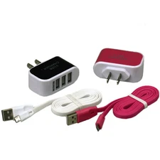 Triple USB Charger Micro Sync Data Cable Cord AC Adapter for Samsung Smart Phone